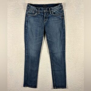Silver Suki Straight Skinny Mid  Rise Skinny Jeans, Size 28 Medium Wash